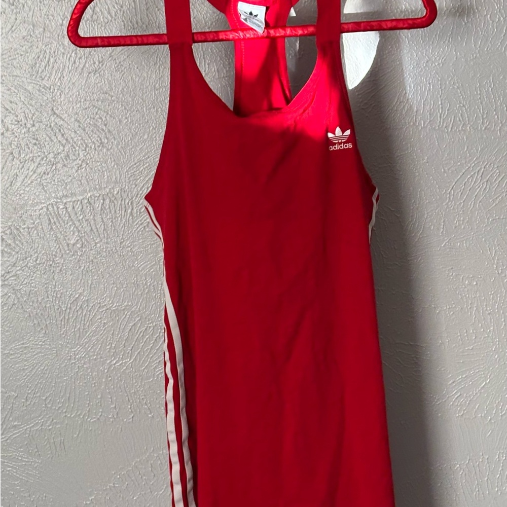 Adidas Women's Red Racerback Dress with Side Stripes